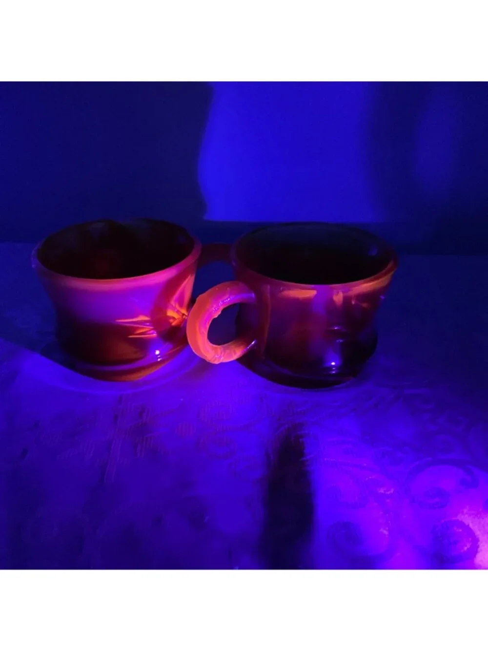 Vintage Amberina Cadmium Glass Set/2 Cupos UV Reactive Tiny Chip
